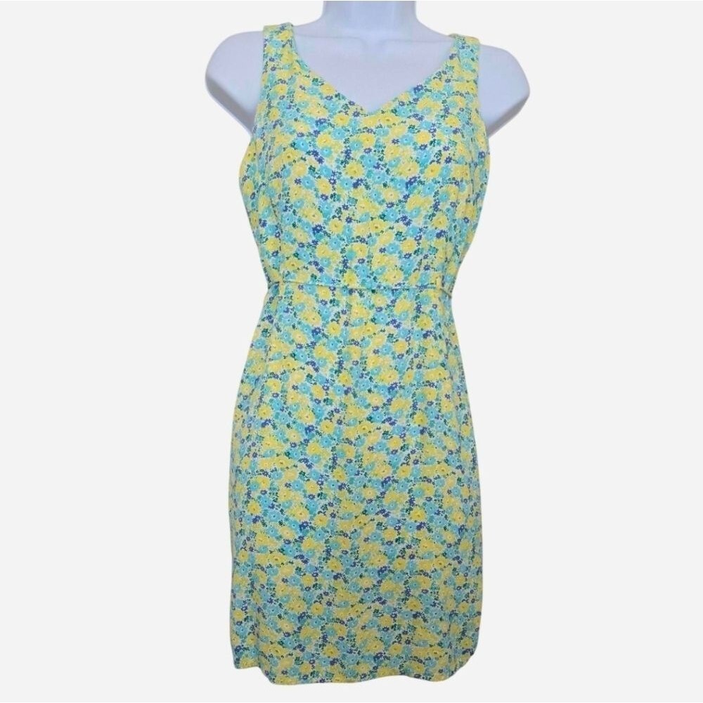 Vintage 90s LOFT Floral Sleeveless Yellow Green Short Mini Dress